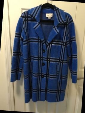 Joseph Ribcoff Royal Blue Black Plaid Coat Large